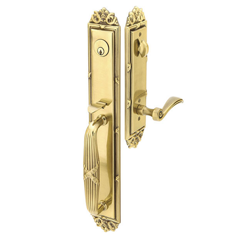 Emtek Tubular Entry Door Set Imperial Style with a Ribbon ＆ Reed Knob on The Interior Side Backset Sizes Included Polished Brass (Lifetime), Model: - 1
