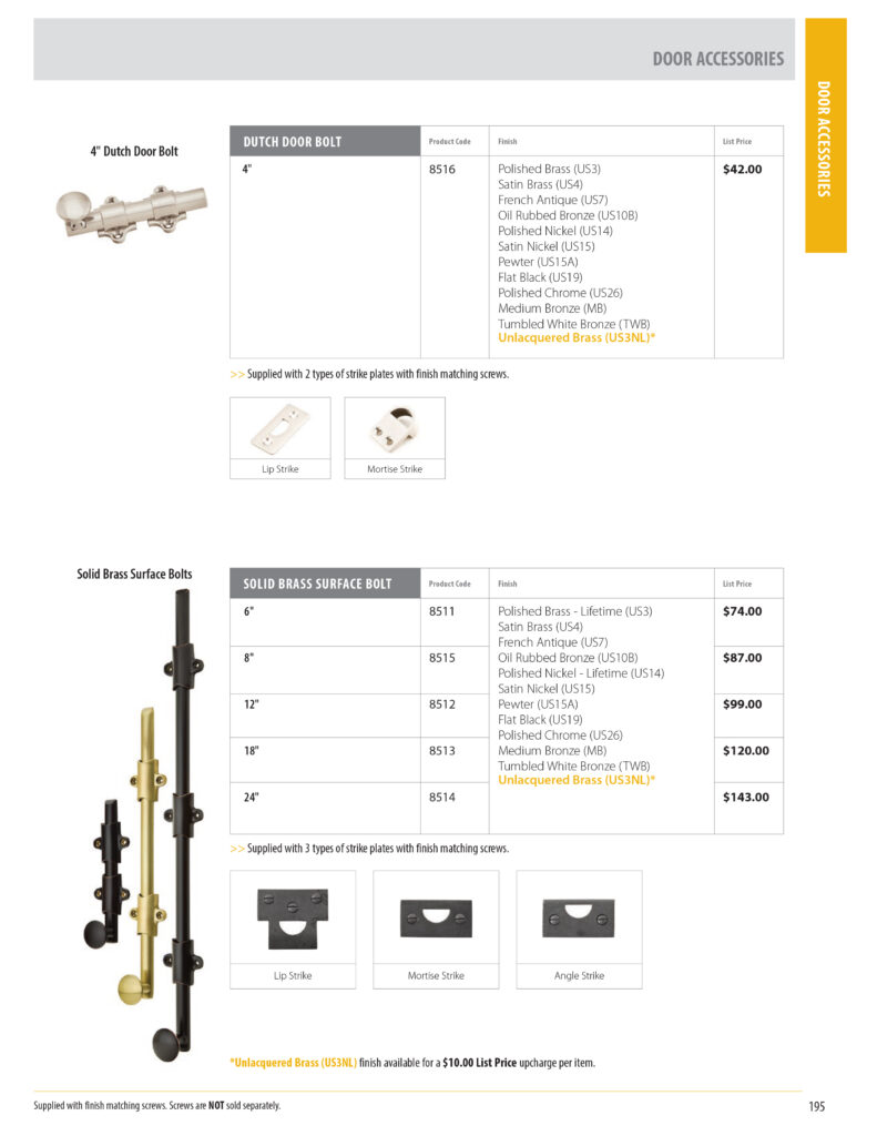 Emtek Surface Bolts Solid Brass