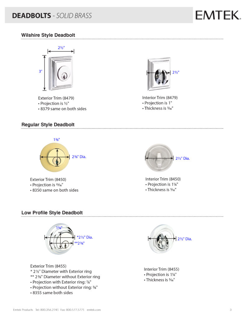 Emtek Low Profile Deadbolt Brass