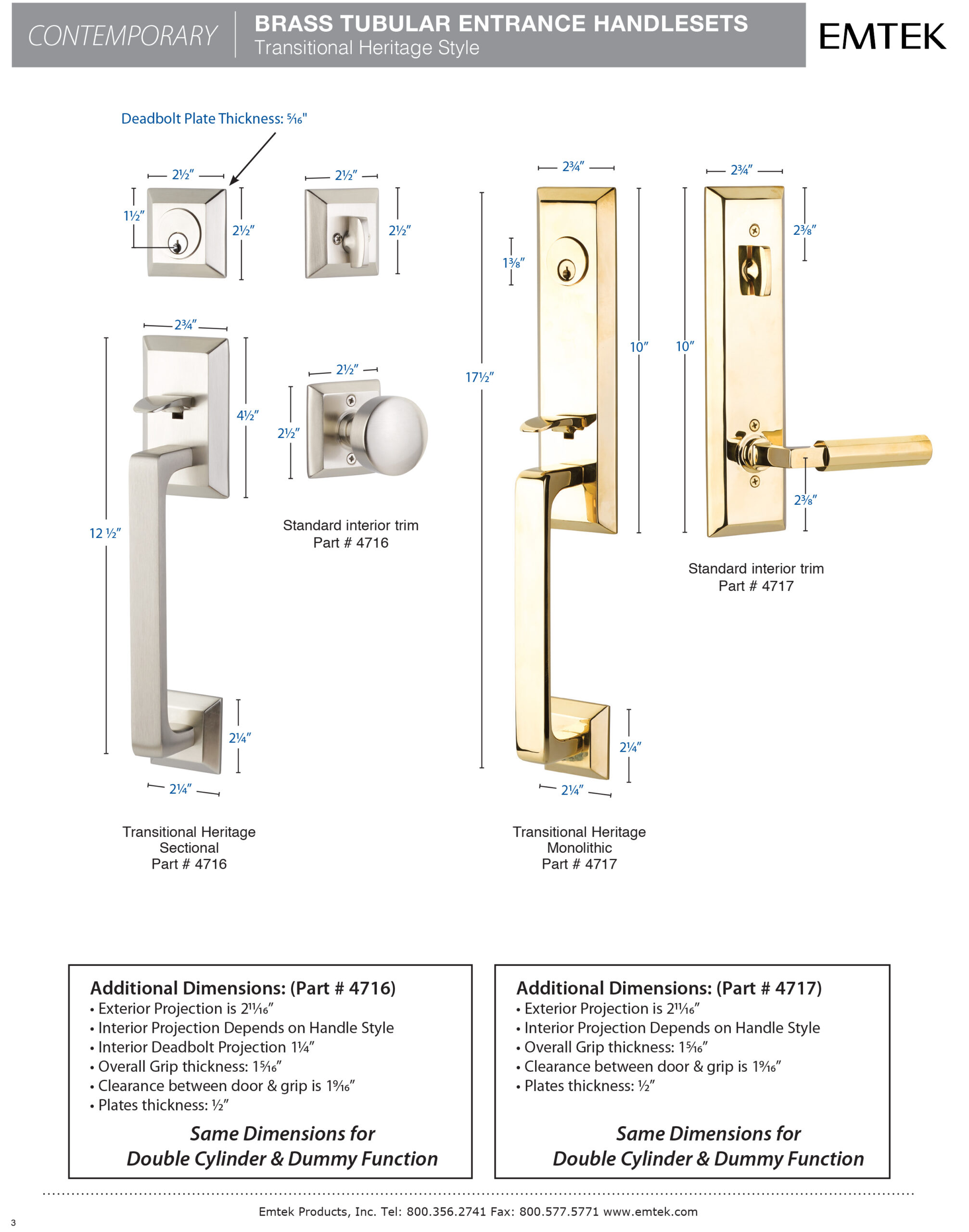 Emtek Transitional Heritage Monolithic Tubular Entry Set - Canada Door  Supply