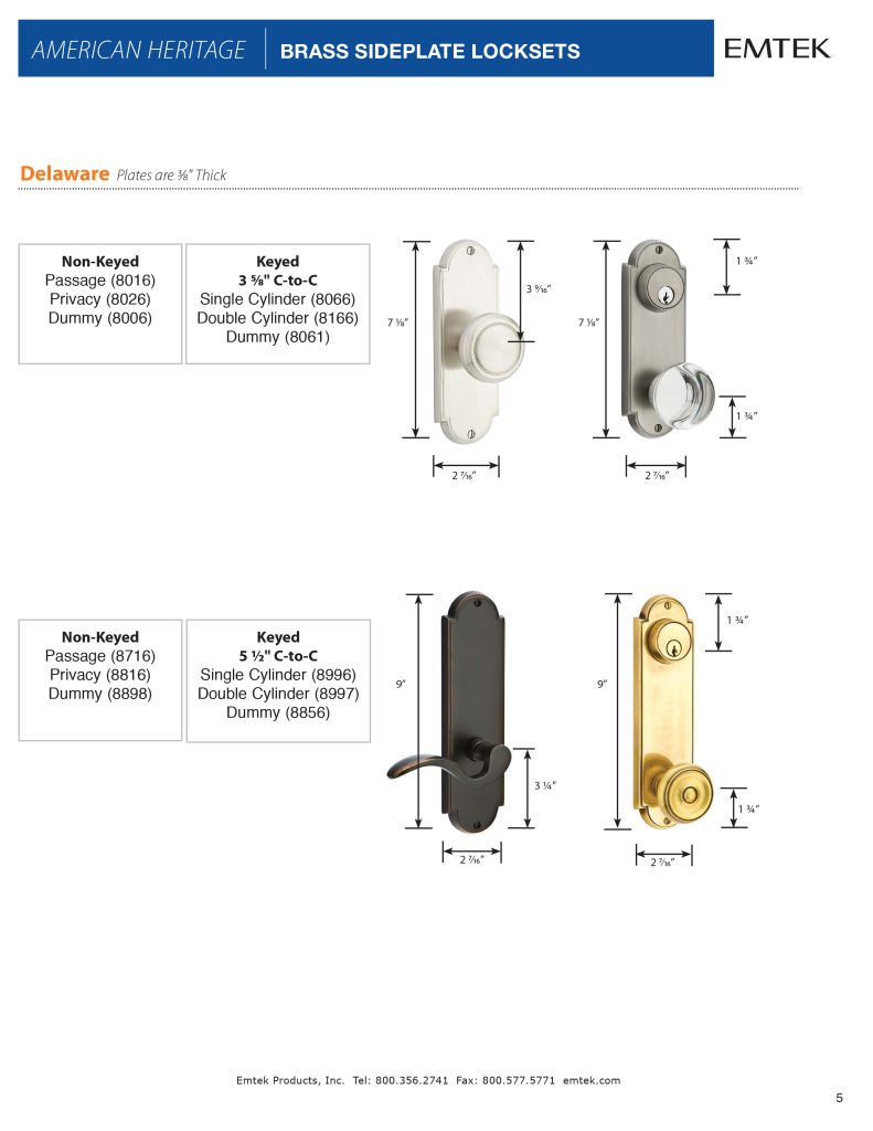 EMTEK Delaware Sideplate Non Keyed 7 1/8"