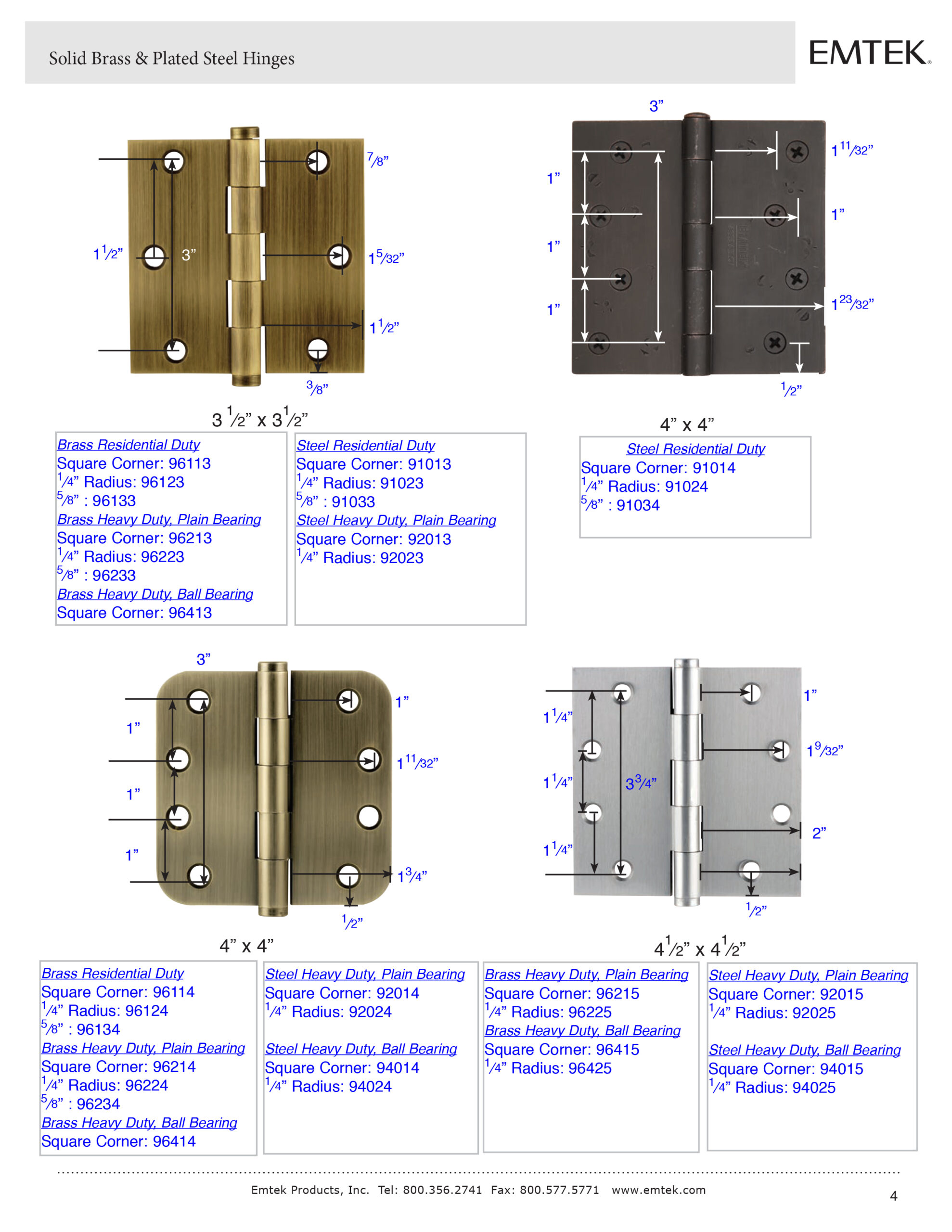 Emtek Heavy Duty Steel, Plain Bearing Hinge - Canada Door Supply