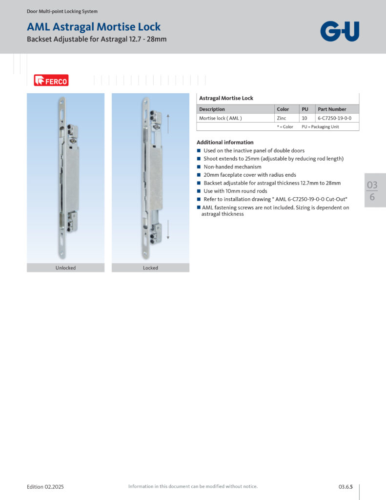 Ferco Astragal Mortise Lock (AML)