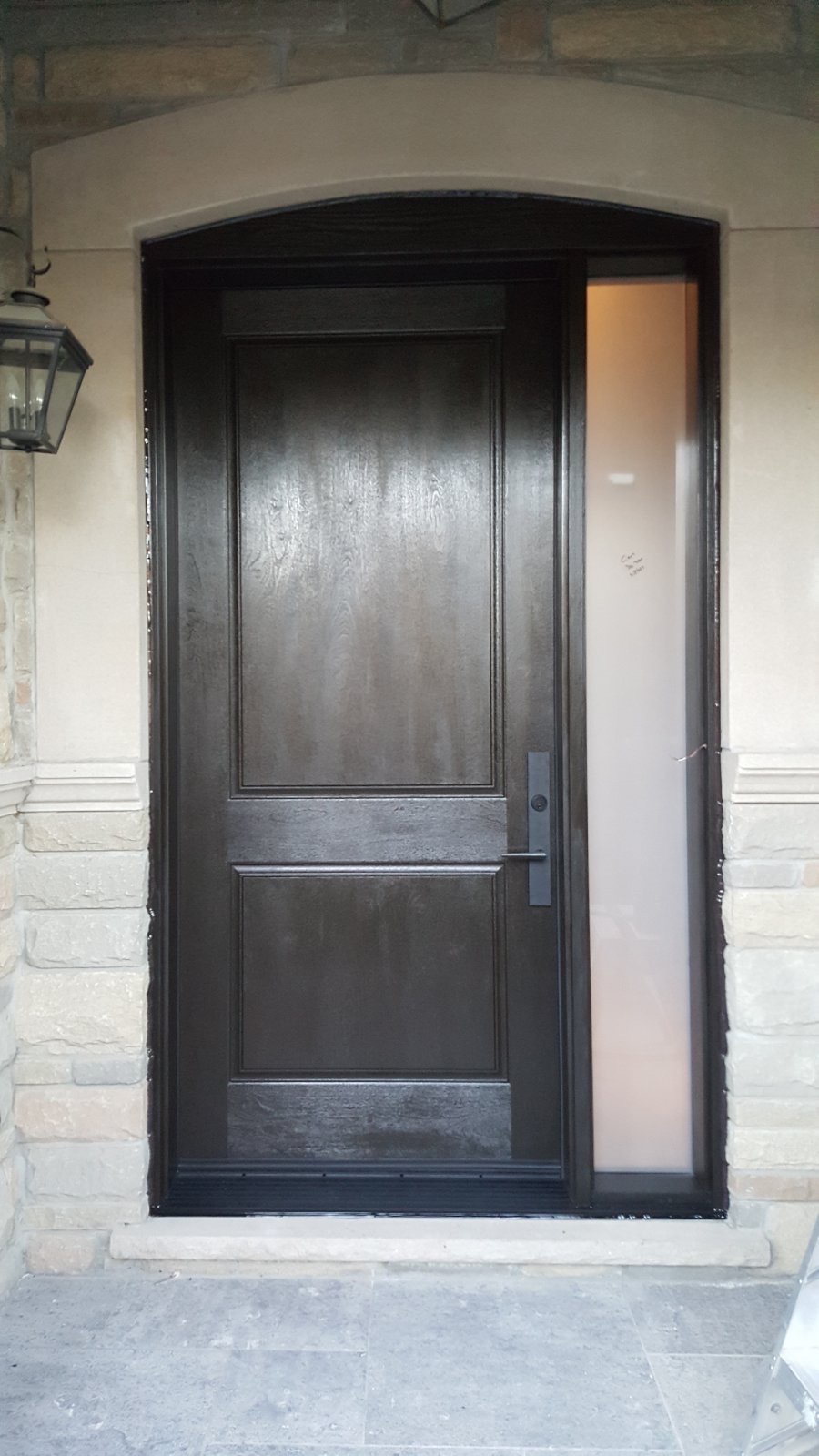 Single Fiberglass Entry Door with Frosted Side Light #104