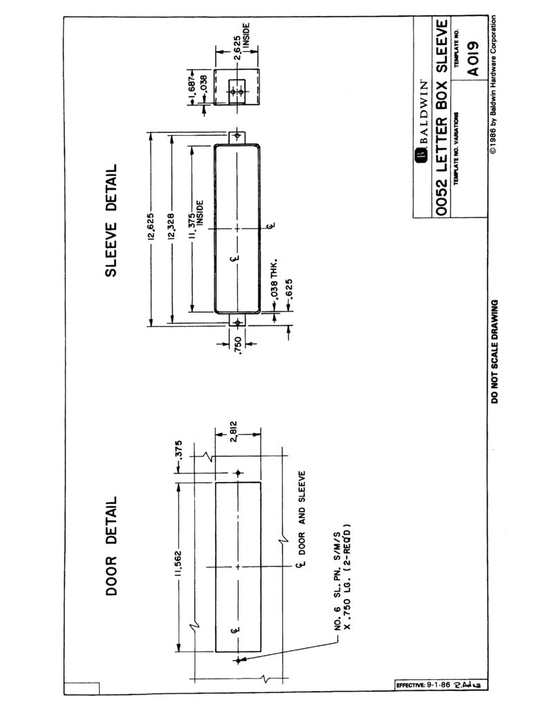 BALDWIN 0052 LETTER BOX SLEEVE FITS 0012 & 0014