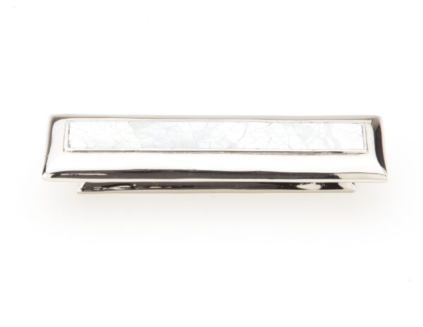 Schaub Rectangle Pull with Mother of Pearl Inlay and Polished Nickel 3" cc