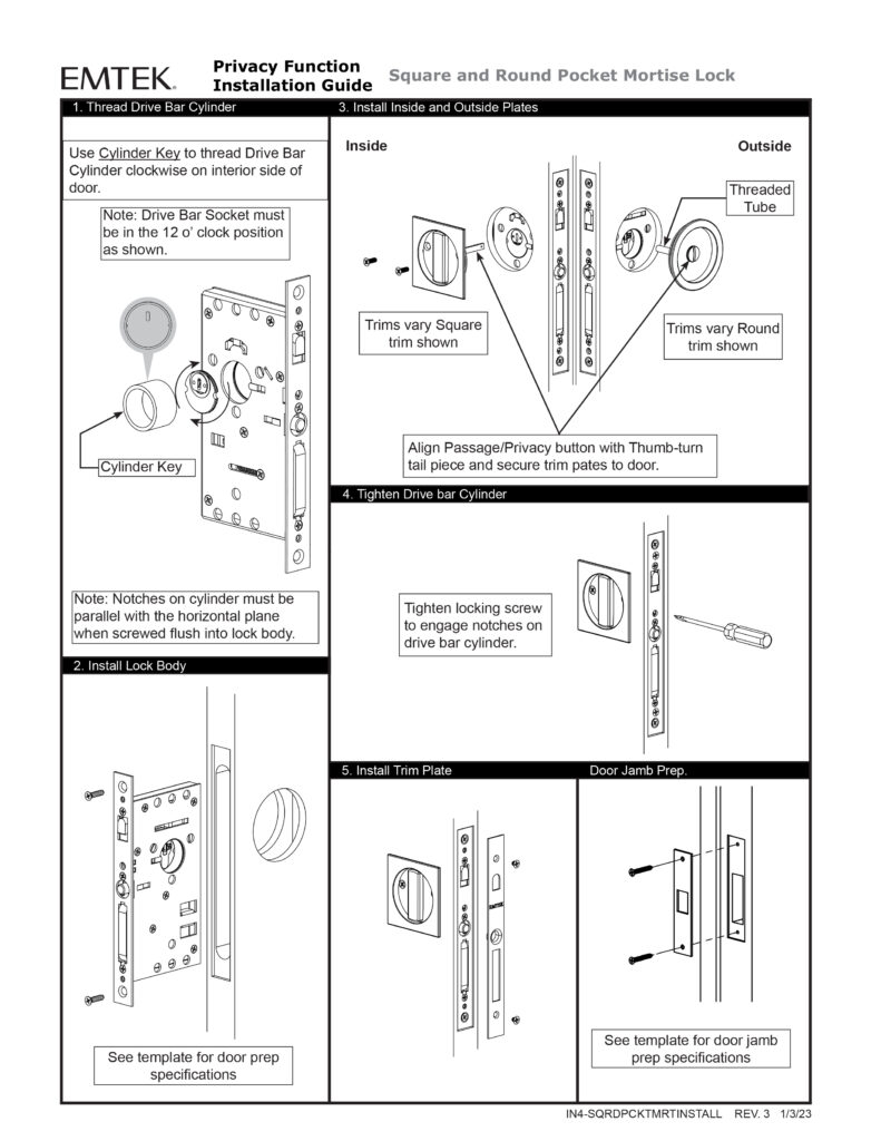 Emtek Square Pocket Door Mortise Lock