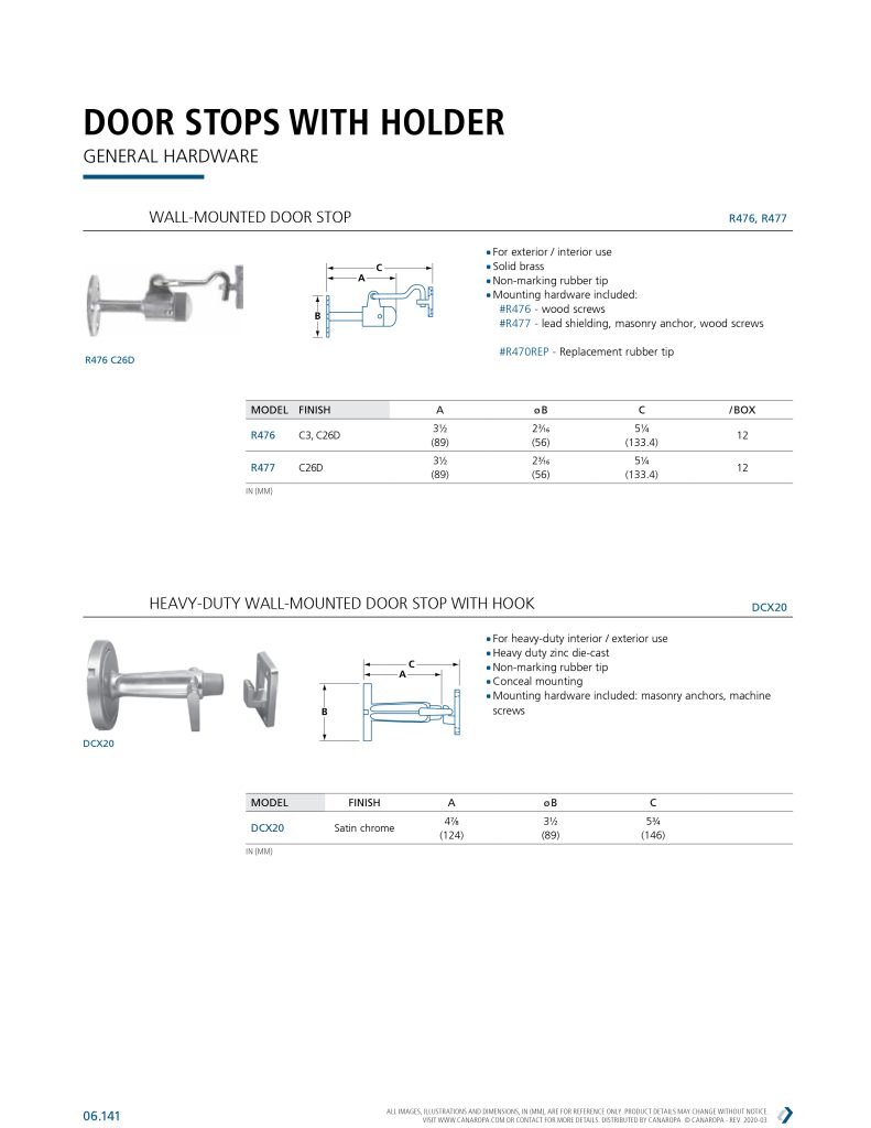 DOREX DCX20 Heavy Duty Wall-Mounted Door Stop With Hook