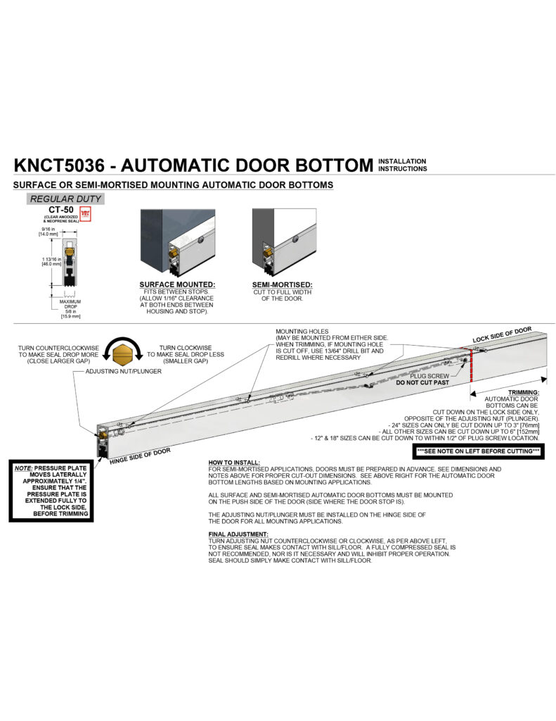 Automatic Door Bottom with Neoprene Weatherstripping Seal