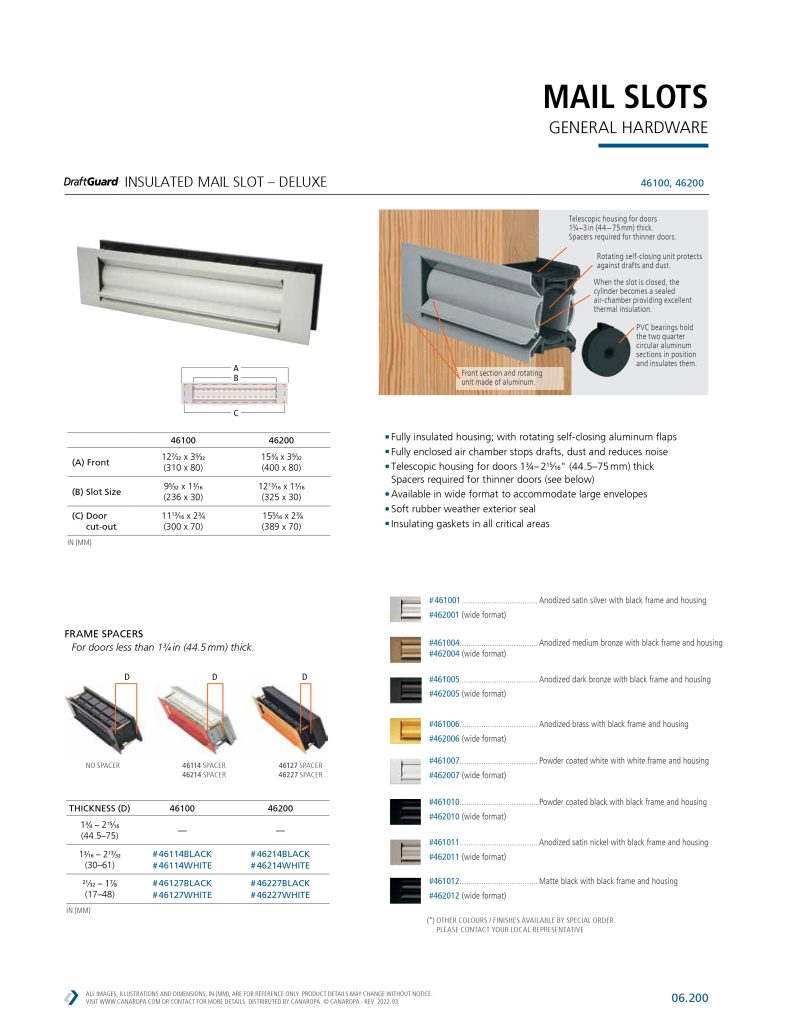 DOREX 46200 Draft Guard Deluxe Insulated Rotating Mail Slot