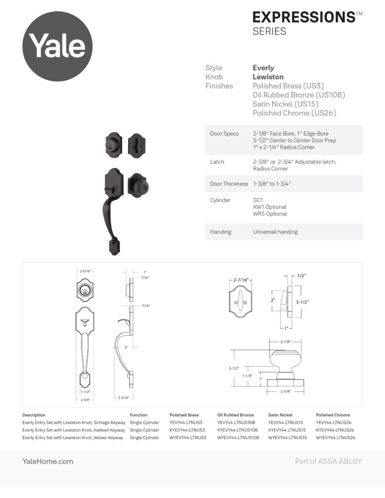 Yale Everly Entry Set Lewiston Knob