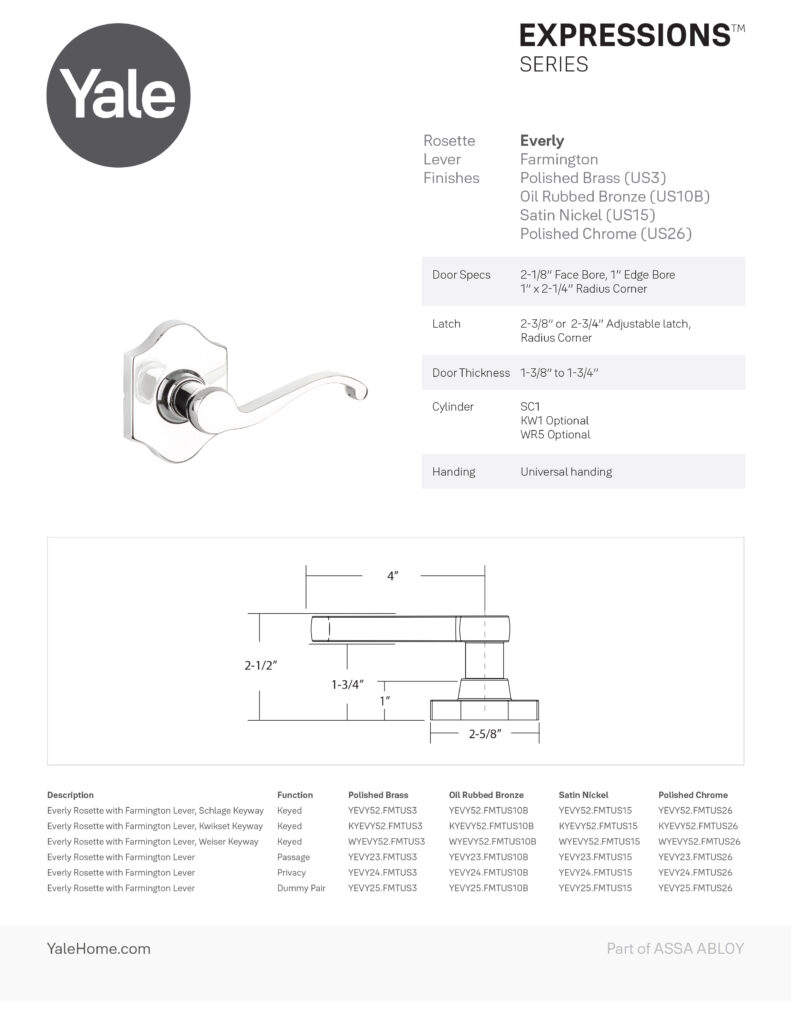 Yale Everly Rosette Farminton Lever