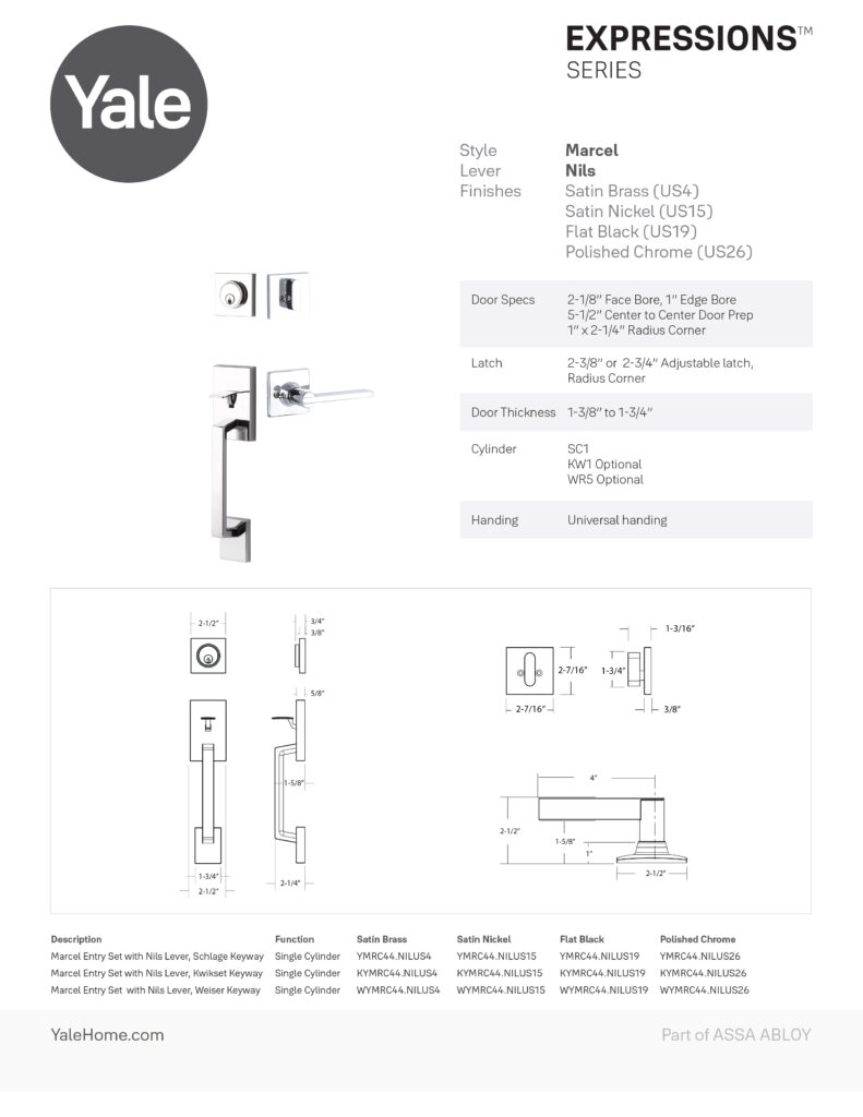 Yale Marcel Entry Set Nils Lever