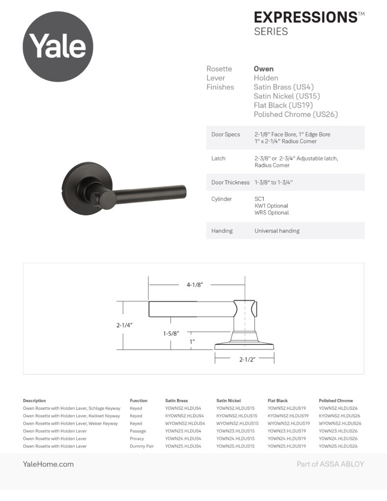 Yale Owen Rosette Holden Lever