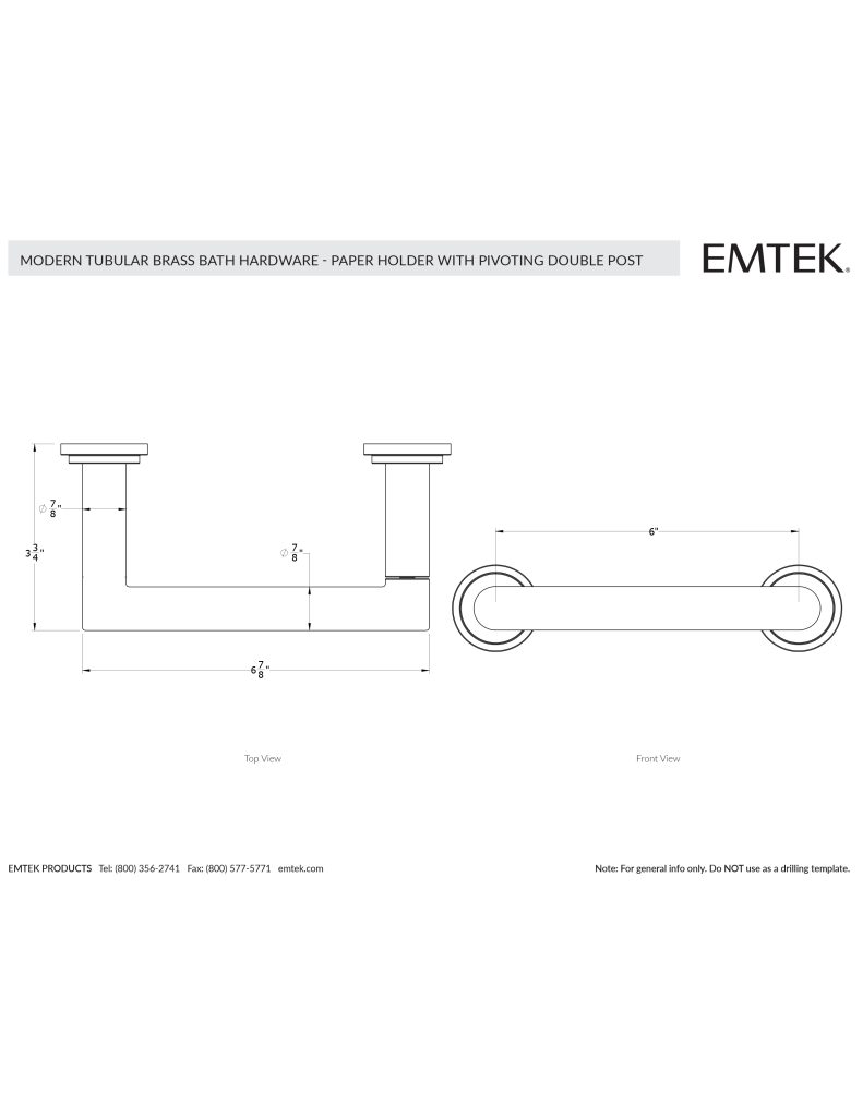 Emtek Modern Tubular Paper Holder Double Post Brass Bath Hardware