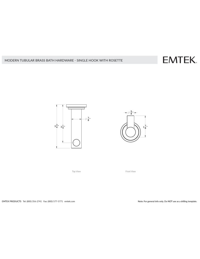 Emtek Modern Tubular Single Hook Brass Bath Hardware