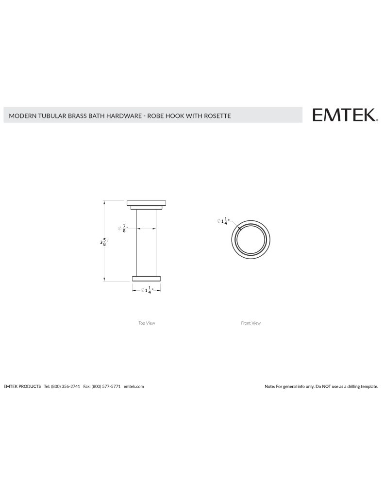 Emtek Modern Tubular Single Robe Hook Brass Bath Hardware