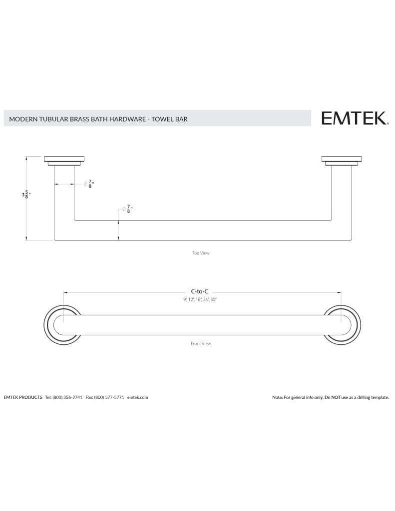 Emtek Modern Tubular Towel Bar Brass Bath Hardware