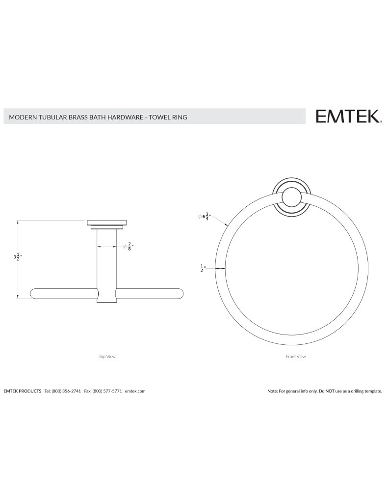 Emtek Modern Tubular Towel Ring Brass Bath Hardware