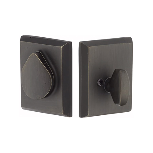 Emtek Rustic Modern Rectangular Sandcast Bronze Deadbolt With Flap