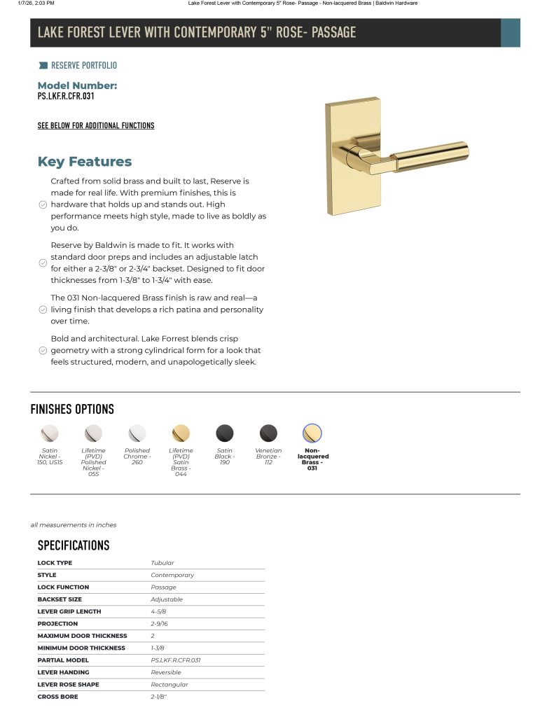 Baldwin Lake Forest Lever 5" Contemporary Rectangular Rose