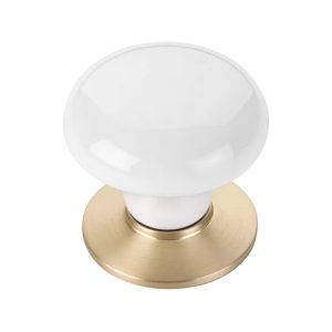 Emtek Porcelain Ice White Cabinet Knob With Base