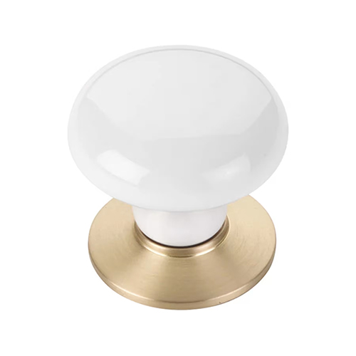 Emtek Porcelain Ice White Cabinet Knob With Base